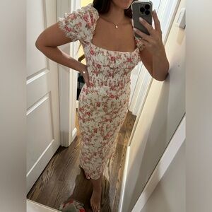 House of CB floral pink and white smocked dress